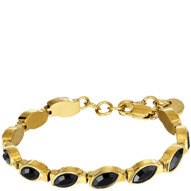 Gold bracelet with black stones on a white background