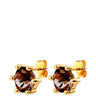 A pair of gold stud earrings featuring round faceted brown gemstones in a prong setting, shown against a plain white background.