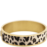 Gold bracelet with leopard print band on a white background