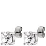 Silver stud earrings with clear gemstones on a white background