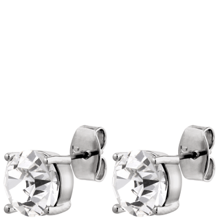 Silver stud earrings with clear gemstones on a white background