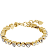 Gold bracelet with heart-shaped charms on a white background
