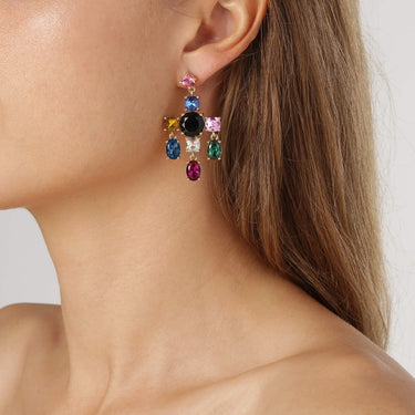 Dyrberg Kern Leonora Gold Statement Drop Earrings - Rainbow