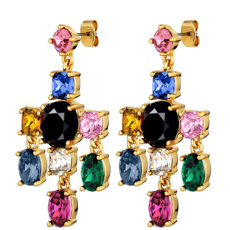 Dyrberg Kern Leonora Gold Statement Drop Earrings - Rainbow