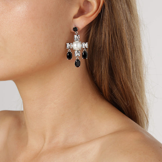 Dyrberg Kern Leonora Silver Statement Drop Earrings - Black