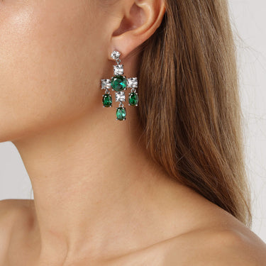 Dyrberg Kern Leonora Silver Statement Drop Earrings - Green
