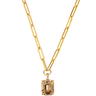 ladies gold oval link necklace with golden tones square crystal