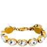 Gold-tone link bracelet featuring five large oval clear rhinestones, shown on a plain white background.