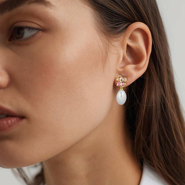 DYRBERG/KERN Petun Gold White Pearl Drop Earrings - Rose