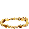 A gold-plated link bracelet featuring alternating round bezel-set brown amber stones and smaller clear rhinestone accents, displayed on a clean white background.