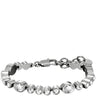 A silver-toned tennis bracelet featuring round clear crystals in polished bezel settings, with a lobster clasp closure, shown against a plain white background.