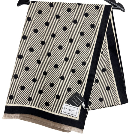 Elie Beaumont Black & Ivory Polka Dots Scarf