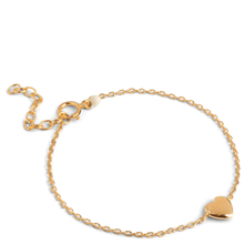 Gold bracelet with a heart-shaped clasp on a white background