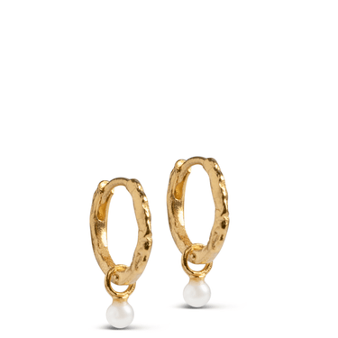small gold hoop earrings with pearl charm