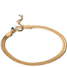 Gold bracelet with a green bead on a white background