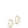 Gold hoop earrings with heart designs on a white background