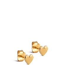 Gold heart-shaped earrings on a white background