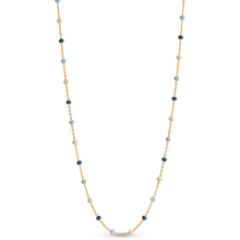 Multicolored beaded necklace on a white background