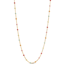 Necklace with multicolored beads on a white background