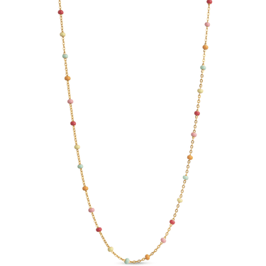 Necklace with multicolored beads on a white background