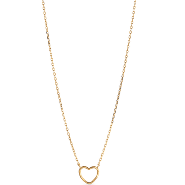 Gold heart-shaped pendant necklace on a white background