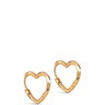 Gold heart-shaped hoop earrings on a white background