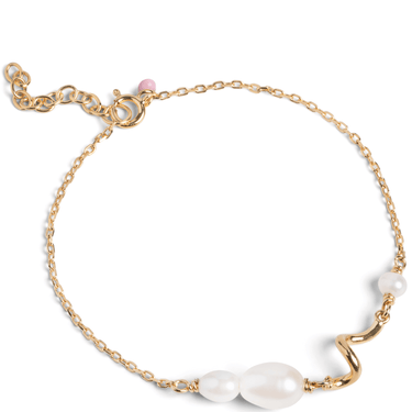 Gold bracelet with pearls on a white background