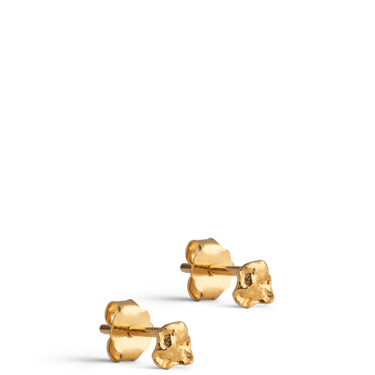 Pair of gold stud earrings on a white background