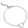 Silver bracelet with a heart charm on a white background