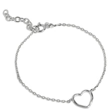 Silver bracelet with a heart charm on a white background