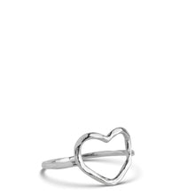 Silver heart-shaped ring on a white background