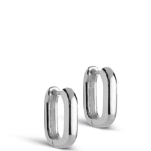 Pair of silver hoop earrings on a white background