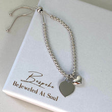 BeJeweled Bespoke Silver Flat Heart & Puffed Heart Adjustable Bead Bracelet