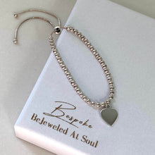 BeJeweled Bespoke Silver Flat Heart Adjustable Bead Bracelet