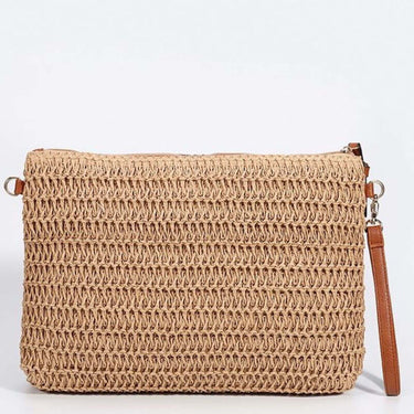 Floral Sequin & Embroidery Straw Clutch Bag - Pink