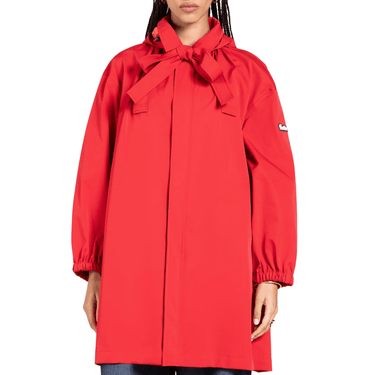 Red raincoat with a large bow on a white background