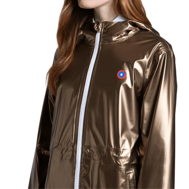 Bronze raincoat with a white zipper on a white background