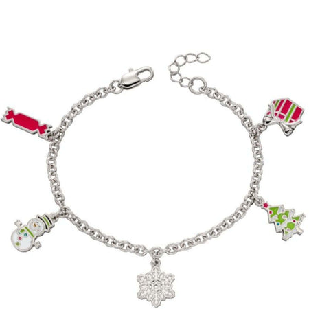 Girls Silver Christmas Charm Bracelet