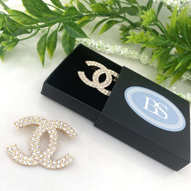 Gold CC Sparkly Brooch