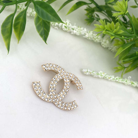 Gold CC Sparkly Brooch