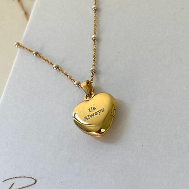 BeJeweled Bespoke Gold Heart Locket & Two Tone Chain