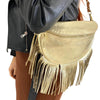 Gold Leather Fringed Crossbody Bag