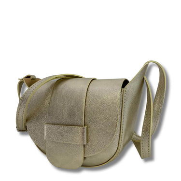 Gold crossbody bag on a white background
