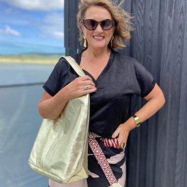 Gold Leather Slouch Shoulder Bag
