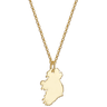 Gold necklace with a pendant shaped like a map of Ireland on a white background