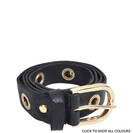 Gold Eyelet Leather Belt
