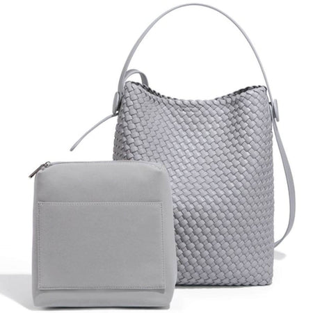 Grey Woven Hobo Bag with Matching Pouch