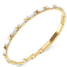 A gold-plated link bracelet featuring rectangular baguette-cut clear crystals, displayed on a clean white background.