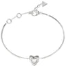 Silver bracelet with a heart-shaped clasp on a white background