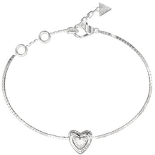 Silver bracelet with a heart-shaped clasp on a white background